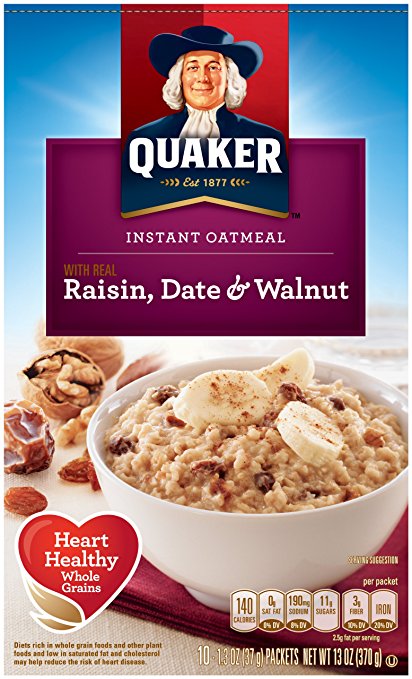 Quaker Instant Oatmeal, Raisin, Date & Walnut, Breakfast Cereal, 10 Packets