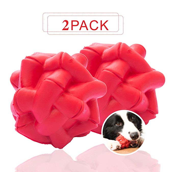 Joansan Durable Dog Rubber Chewing Toys, 2-Packs 2.4 Inch, Natural Rubber for Safety Chewing, Teething, Ball Shape Dogs Toy for Outdoor Funning,Throwing and Chasing, Good for Small Dogs Training