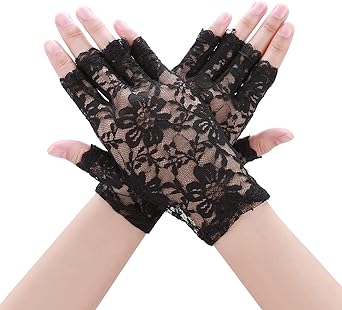 Sunblock Fingerless Gloves Bridal Lace Gloves Women Short Fingerless Floral Gloves Bridal Prom Gloves for Wedding Tea Party