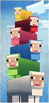 Jay Franco Minecraft Rainbow of Sheep Kids Bath/Pool/Beach Towel - Super Soft & Absorbent Fade Resistant Cotton Towel, Measures 28 inch x 58 inch (Official Minecraft Product)