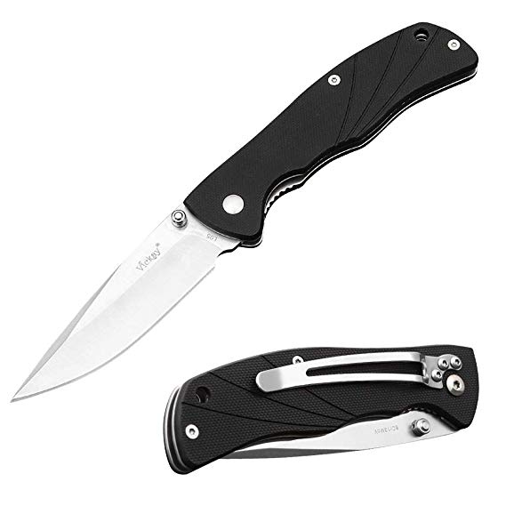 EDC Pocket Knife with Clip, 8Cr13MoV Stainless Steel Blade, Blake G10 Handle and Liner Lock Folding Tactical Knife for Self Defense, Outdoor Hunting, Fishing, Hiking, Camping, Every Day Carry
