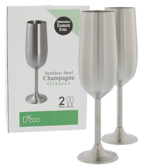 Stainless Steel Unbreakable Champagne Glasses- Set of Two 8 Ounce Champagne Flutes