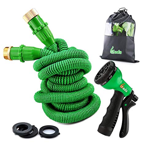 50ft Expandable Garden Hose,Heavy Duty Flexible Hose with 8-Way Spray Garden Hose Nozzle,Leak-Proof Connector Pocket Water Hose (Green)
