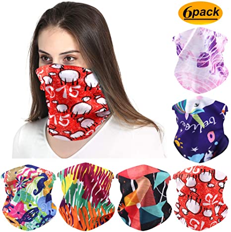 FAYBOX 6pcs Magic Wide Wicking Headbands Outdoor Headwear Bandana Sports Scarf Tube UV Face Mask for Workout Yoga Running Hiking Riding Motorcycling