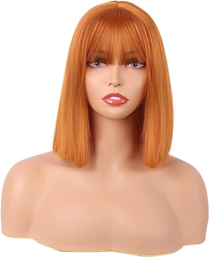 MapofBeauty 12 Inch/30 cm Straight Bob Flat Bangs Short Colorful Synthetic Hair Cosplay Party Wig (Orange)