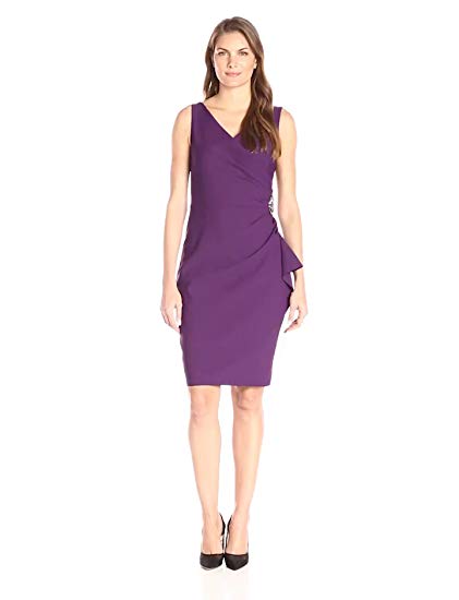 Alex Evenings Slimming Short Ruched Dress with Ruffle Skirt (Petite and Regular Sizes)