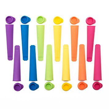Vancool Set of 12 Popsicle Molds Silicone Tubes Ice Pop Maker Bpa Free with Lids ,Safety, Non-toxic,6 Colors