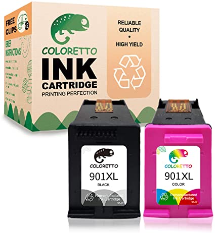 Coloretto Re-Manufactured Printer Ink Cartridge Replacement for HP 901 901XL 901 XL,Ink Level Display for HP Officejet 4500 G510a G510g G510n J4500 J4524 J4624 J4660 J468（1 Black  1 Tri-Color）