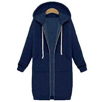 Your Gallery Women's Casual Long Hoodies Sweatshirt Coat Pockets Zip up Outerwear Hooded Jacket Plus Size Tops