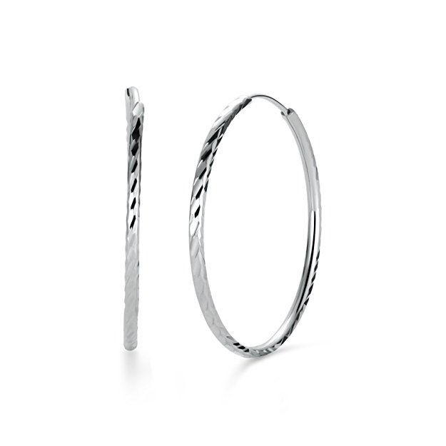 T400 Jewelers 925 Sterling Silver Diamond-Cut Hoop Earrings, All Sizes Small and Large Mother's Day Gift