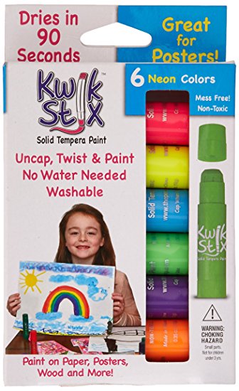 The Pencil Grip Kwik Stix NEON Solid Tempera Paint, Super Quick Drying, 6 Pack (TPG-610)