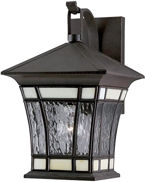 Westinghouse Lighting 6486500 One-Light Exterior Wall Lantern, Textured Rust Patina on Solid Brass and Steel with Water Glass and Tiffany Accents