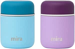 MIRA 2 Pack Insulated Food Jar Thermo for Hot Food & Soup, Compact Stainless Steel Vacuum Lunch Container - 9 oz, Sky, Lilac