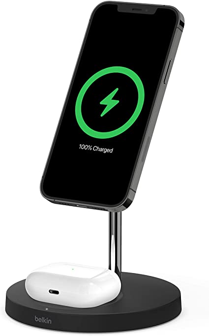 Belkin MagSafe 2-in-1 Wireless Charger, 15W Fast Charging iPhone Charger Stand for iPhone 12, 12 Pro, 12 Pro Max, 12 Mini, AirPods