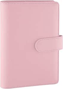 Antner A6 PU Leather Notebook Binder Refillable 6 Ring Budget Binder for A6 Filler Paper, Loose Leaf Personal Planner Binder Cover with Magnetic Buckle, Pink