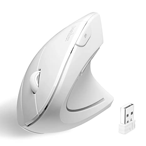 Perixx PERIMICE-713W Wireless Ergonomic Vertical Mouse - 2.4G Spec with USB Receiver - On/Off Switch - 6 Buttons Right Handed Design - White