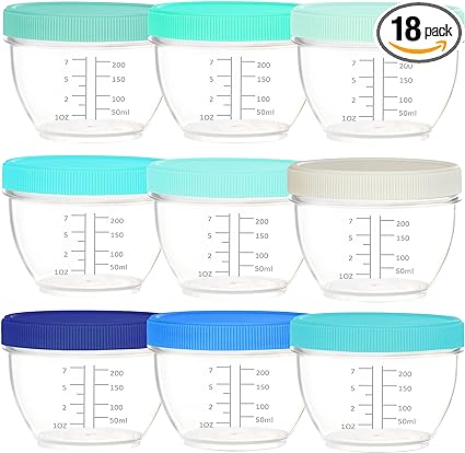 Youngever 18 Pack 1 Cup Small Food Containers with Lids, 8 Ounce Food Storage Containers, Condiment, and Sauce Containers with Lids Labels (Coastal)