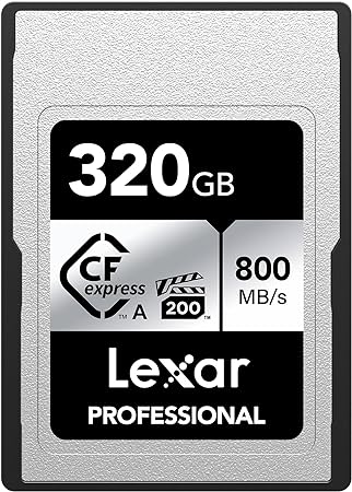 Lexar 320GB Professional CFexpress Type A SILVER Series Memory Card, Compatible with Sony Cameras w/ Type A Card Slot, Up to 800/700 MB/s Read/Write, 8K Video, VPG 200 (LCAEXSL320G-RNENG)