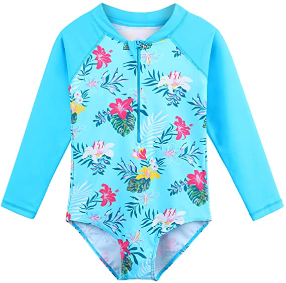 TFJH E Kids Girls Rashguard Swimsuit UV 50  Long Sleeve One Piece Swimwear Zip