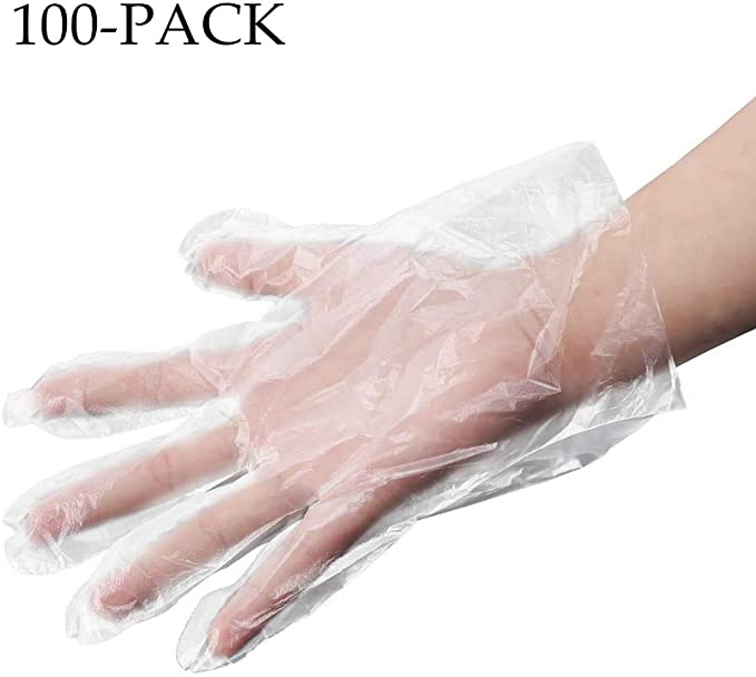 100 Pack Disposable Gloves Clear PE Polythene Kitchen Gadgets for Cooking Cleaning Food Handling Hair Dying