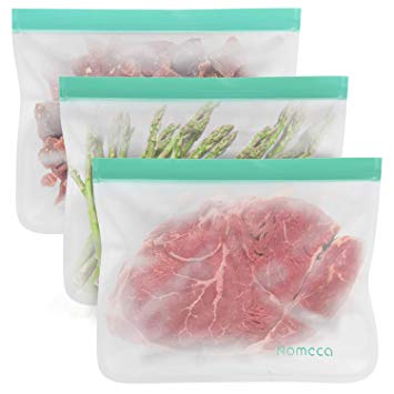 Reusable Food Storage Bags, Nomeca Large BPA-FREE PEVA Ziplock Sandwich Bag, Airtight Leakproof Washable Freezer Bags for Lunch, Meal Prep, Snack, Fruit, Cereal, Sous Vide (3Packs Half Gallon Size)