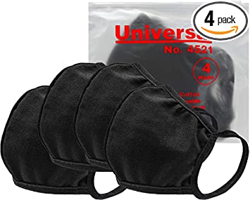 Universal 4521 Cloth Face Masks – Reusable Nose & Mouth Mask, 100% Cotton, 2 Layer, Washable Facemask, Teens & Adults – Protects from Dust, Pollen, Pet Dander & Other Irritants (4 Masks (1 Pkg))