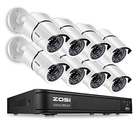 ZOSI 1080p HD-TVI Security Camera System,8 Channel 4-in-1 CCTV DVR Recorder and (8) 2.0MP 1920TVL Weatherproof Outdoor/Indoor Surveillance Cameras with IR Night Vision(No Hard Drive Included)