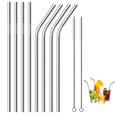 Stainless Steel Straws, Reusable Metal Drinking Straws 8.5'' Set of 8 with 2 Pack Cleaning Brushes - Eco-Friendly, High Quality, BPA Free, FDA Certification