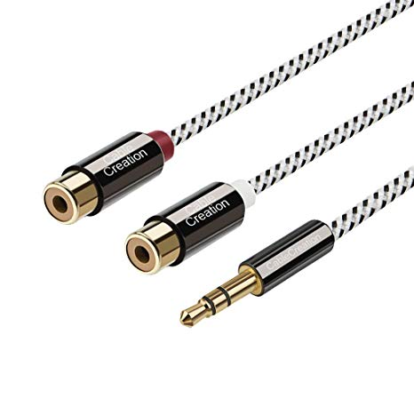 3.5mm to 2RCA Female Cable, CableCreation 3ft 3.5mm Mini-Jack to RCA Stereo Audio Y Cable Gold Plated, Compatible iPhone,iPod,MP3,Tablets,HiFi Stereo System, Speaker Black and White/0.92m