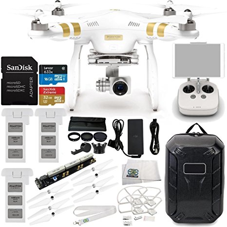 DJI Phantom 3 Professional Quadcopter w/ 4K Camera, 3-Axis Gimbal & Manufacturer Accessories   2 DJI Flight Batteries   Multi Battery Charging Board   Water-Resistant Hardshell Backpack   MORE