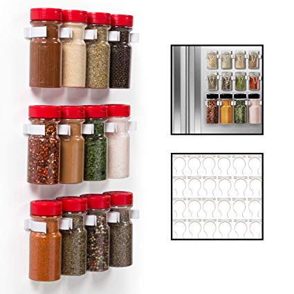 Magnetic Spice Rack Gripper Clips- Set of 24 Universal Spice Jar Clips - Easily Organize and Reorganize Dispensers- No Screws Needed