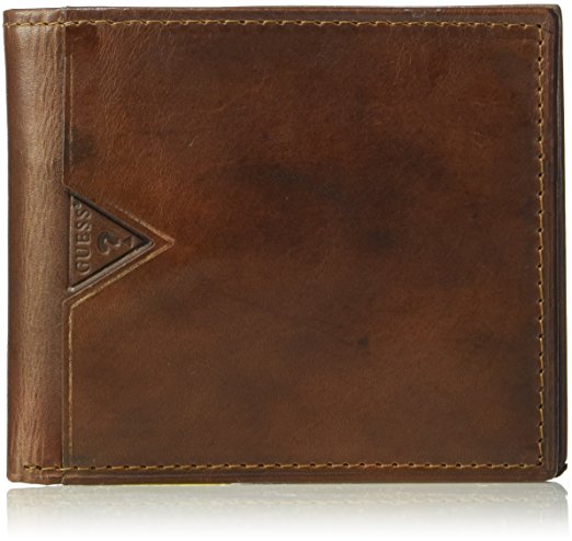 Guess Men's Leather Billfold Wallet With Zippered Cash Pocket