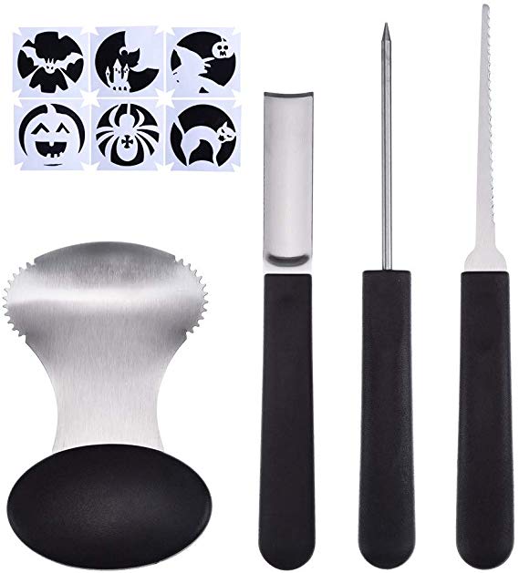 Antner Halloween Pumpkin Carving Kit Includes 6 Stencil Design Stickers and 4 Heavy Duty Stainless Steel Tools