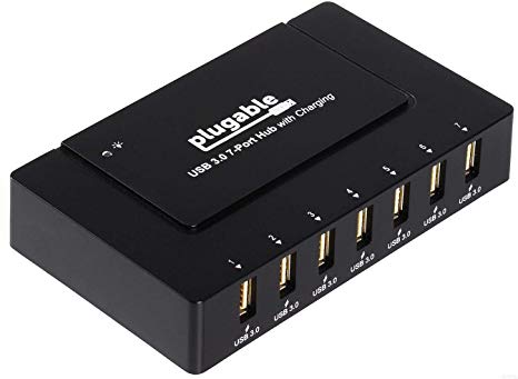 Plugable 7-Port USB 3.0 Hub - Smart Charging with 60W Power Adapter (SuperSpeed, 3.1 Gen 1, 5Gbps, USA Plugs)