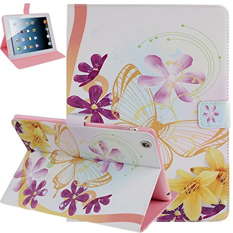NSSTAR iPad 4 Case,iPad 2 3 Case,iPad 2 3 4 Case,Flip Case for iPad 2 3 4, Yellow Butterfly Flower Pattern Pu Leather Flip Protective Case Cover with Stand for Apple Ipad 2 3 4 (Yellow Butterfly)