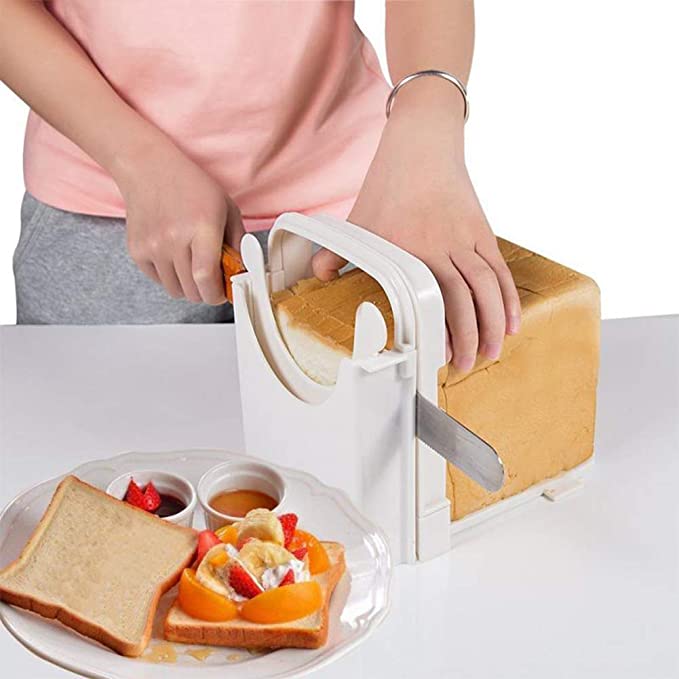 Foldable Adjustable Homemade Bread Bagel Toast Slicer Thin Loaf Cutter Hand Slicing Machine Sandwich Maker 4 Slice Size