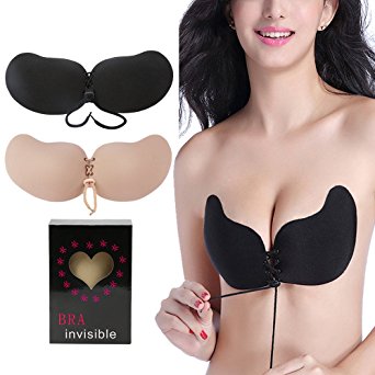 Adhesive Bra Push-Up, Bra with Drawstring, Reusable Invisible Bra for Dress, 2Pack