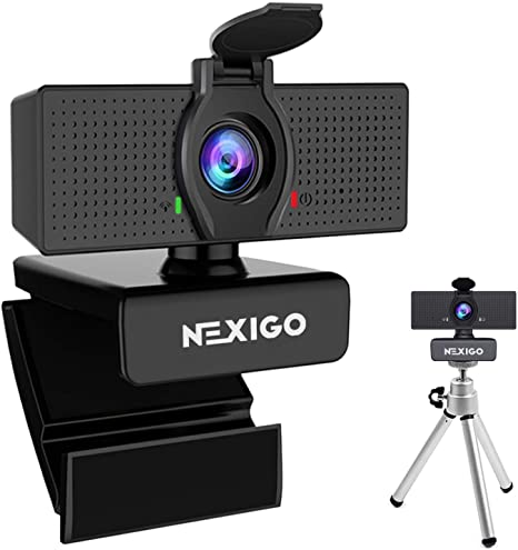 1080P Webcam with Mini Tripod Kits, NexiGo UHD USB Web Camera with Microphone, Privacy Cover, Extendable Tripod Stand, for Zoom/Skype/Teams Online Teaching, Laptop MAC PC Desktop