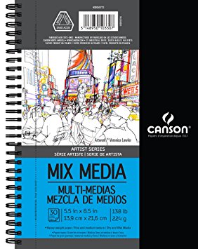 Canson Artist Series Mix Media Pad, 5.5"X8.5" Side Wire