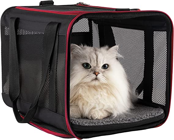 Easy Load Soft Pet Travel Carrier Bag for Medium and Large Cats, 2 Kitties and Small Dogs up to 25 lbs, Top Loading, Escape-Proof, Foldable, Auto-Safe