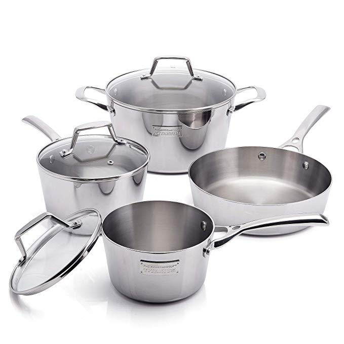 Fleischer & Wolf Silver Cookware Set 7-pieces, Pots and Pans Sets,Tri-Ply 403 Stainless Steel,Dutch Oven Safe 650F,Induction Compatible, Dishwasher Safe
