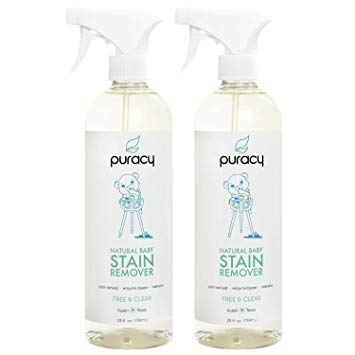 Puracy Natural Baby Laundry Stain Remover (2-Pack), Hypoallergenic Enzyme Odor Eliminator, Free & Clear, 25 Ounce