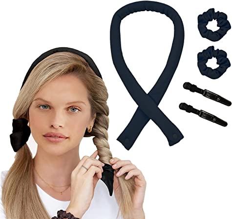 Curler Curls Without Heat, Heatless Curls Band Silk Hair Curler, Heatless Hair Curler with Hairpin, Wave Formers Overnight, Hair Curler No Heat DIY Hairstyle Set, for Long Hair - Black