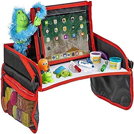 Kids Travel Tray - Sturdy Dry Erase Top with Detachable Tablet ipad Holder - Child Play and Snack Lap Tray Table - Toddler Activities for Car Seat, Stroller, and Plane by Practico Kids