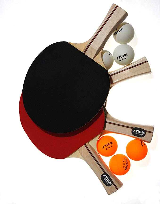 STIGA Master Series Performance 4-Player Table Tennis Racket Set Includes Four Performance Rackets and Six 3-Star Balls