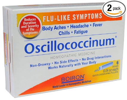 Boiron Homeopathic Medicine Oscillococcinum for Flu- Box of 6x 0.04oz Doses (Pack of 2 boxes)