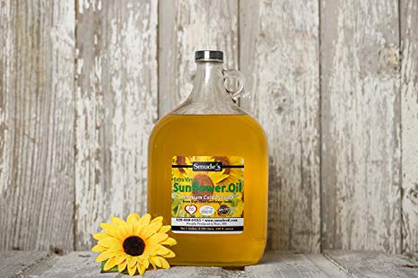 Smude Sunflower Oil 1 Gallon Glass [Cold Pressed, All Natural, NonGMO Cooking Oil]