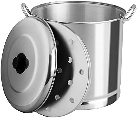 Vasconia 32-Quart Steamer Pot (Aluminum) with Tray & Aluminum Lid for Most Stoves (Hand-Wash only) Large Stock Pot for Tamales, Steaming, Boiling & Frying - Makes Seafood, Pasta, Veggies & More