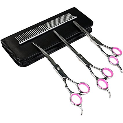 Mimibox Pet Grooming Scissors Set of 4 Pieces 7.5 Inch Professional Stainless Steel Curved Scissors Grooming Comb for Dog Cat