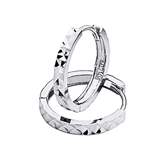 14k Yellow OR White Gold 2mm Thickness Multifaceted Square Hoop Huggie Earrings (15 x 15 mm)